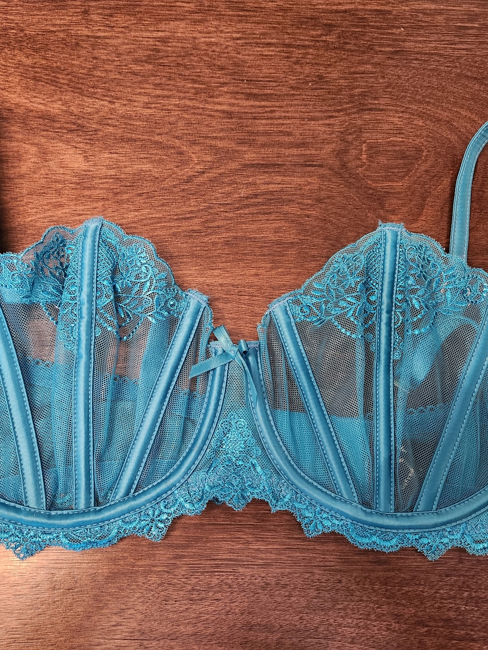 Honey Birdette Teal Lace Underwire Bra Mermaid Seashell Iridescent 34DD
